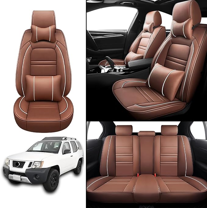 Car Seat Covers for Nissan Car Xterra 2000-2015 | 5-Seats Seat Covers, Waterproof Seat Protectors, Automotive Seat Covers (Full Set with Pillow,Coffee)