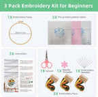 Herdiese Embroidery Kit for Beginners & Adults, Pre-Printed Fabrics, 9 Needles - Image 2