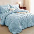 CozyLux Queen Comforter Set Light Blue, 7 Pieces Pintuck Bed in A Bag, Premium by CozyLux