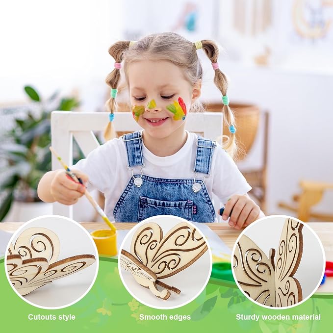 COCHIE DIY 3D Spring Butterfly Wood Crafts to Paint, Paintable Unfinished - Image 3