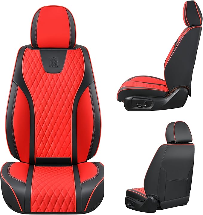 Doogo Front Seat Covers, Leather Seat Covers for Cars,Waterproof Car Seat Protector 2PCS, Auto Driver Seat Cover Accessories Fit for Most SUV Trucks(Black&Red,Front Pair)