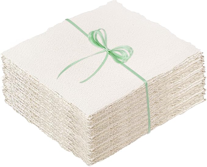 100 Sheets Deckled Edge Paper 8.5x11 inches, 160 GSM Handmade Paper, by Prudiut