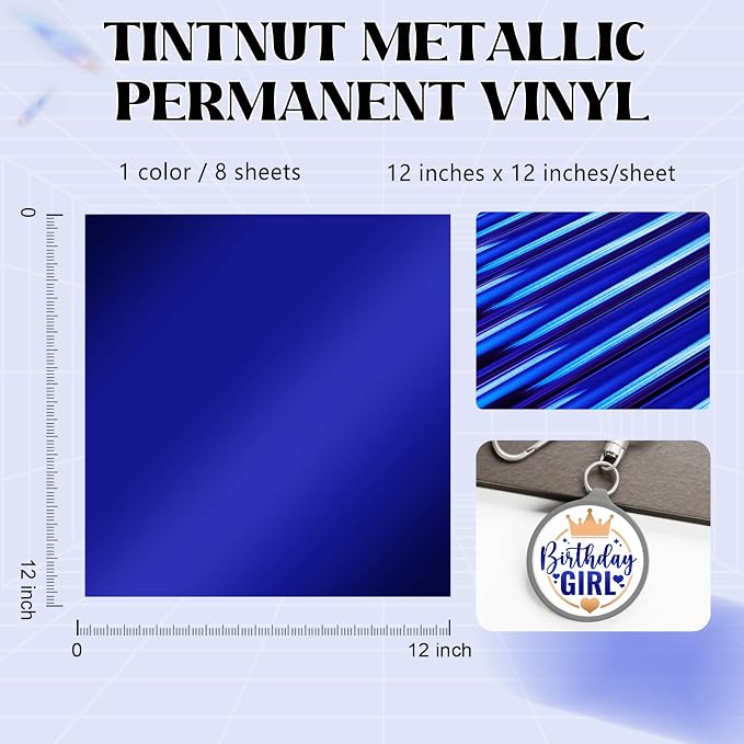 Tintnut Holographic Permanent Vinyl 8 Pcs 12x12in Royal Blue Adhesive Vinyl | - Image 2