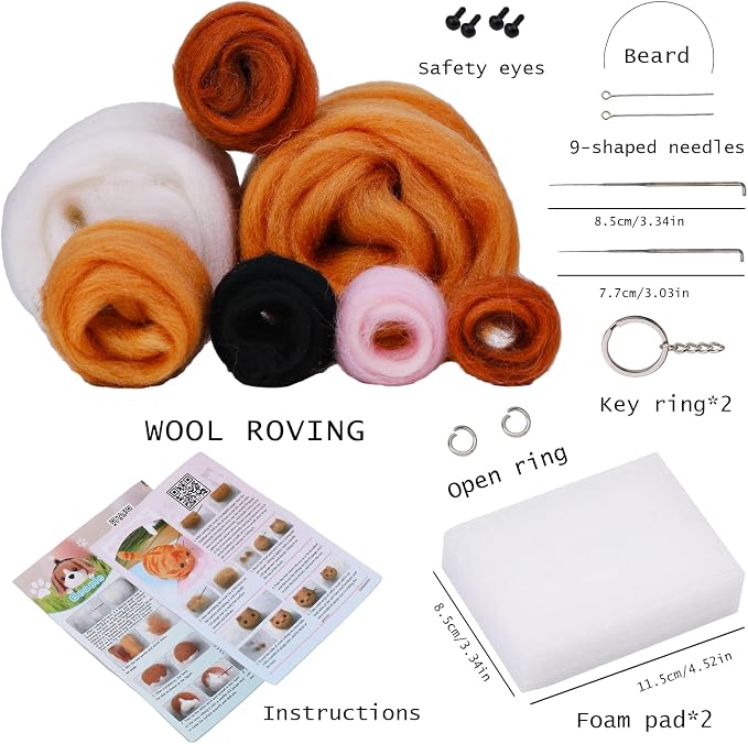SHWAKK Needle Felting Kit, Felting Pad, Felting Wool, Felting Needles, Keychain - Image 2