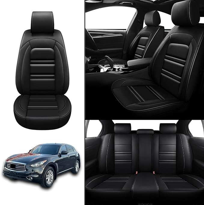 Seat Covers for Infiniti fx35 2003-2012 | 5-Seats Leather Seat Covers, Easy to Install Automotive Seat Covers Full Set (Full Set, Black)