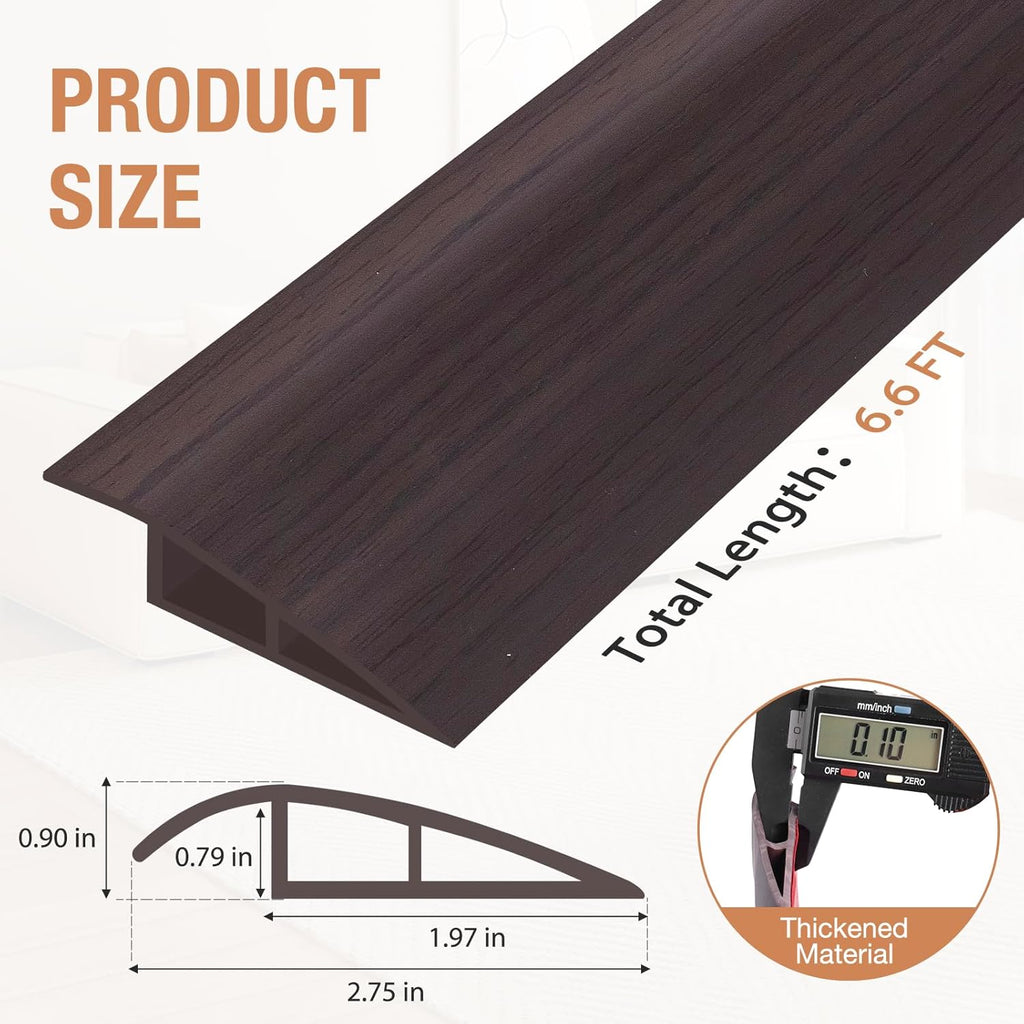 Floor Transition Strip Self Adhesive Vinyl Door Threshold for Doorways Carpet Edging Trim Overlap Edge Reducer for Laminate Floor, Carpet, Tile (Dark Walnut Grain, 3/5" to 4/5", 6.6Ft)