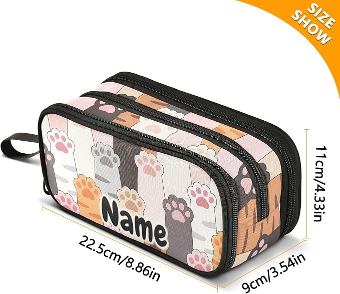 Custom Cat Paw Prints Pencil Case Box Boys Girls Personalized Name Large Pencil - Image 7