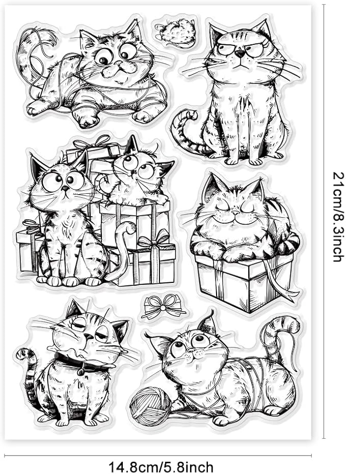 GLOBLELAND Cartoon Gift Cat Clear Stamps Yarn Cat Clear Stamps Pet Cat Silicone - Image 6