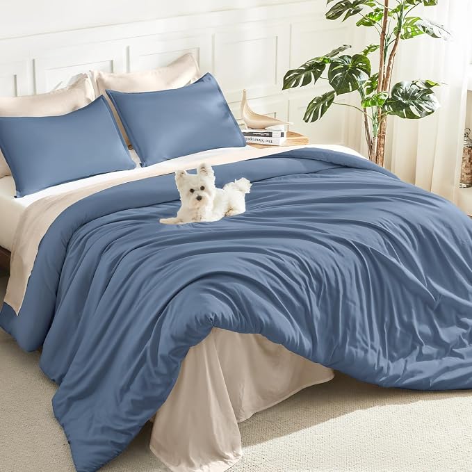 Litanika Haze Blue Comforter Full Size Set, 3 Pieces Lightweight Solid Bedding by Litanika