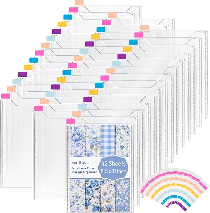 42 Pack 8.5x11 Scrapbook Paper Storage Organizer w/120 Label Stickers, Photos by Sxaffayc
