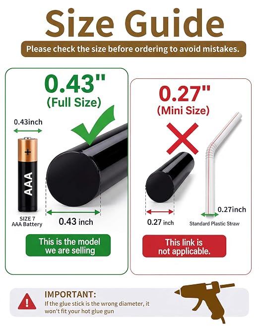Black Full Size Hot Glue Sticks, 7.9" x 0.43" Glue Gun Sticks | Perfect - Image 2