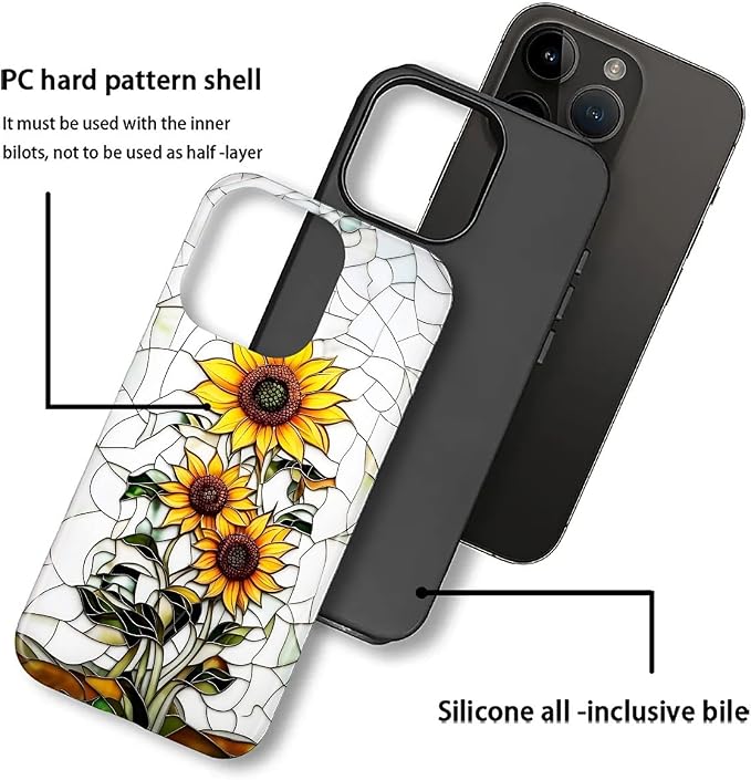 ZHEGAILIAN Case for iPhone 16 Pro Max, Sunflower Faux Stained Glass Effect - Image 2