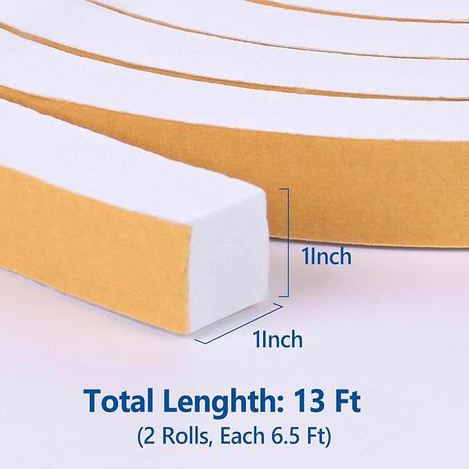 Kikerike Self Adhesive Foam Tape Weatherstrip 1In x 1In x 13Ft High Density - Image 2