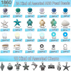1860Pcs Ocean Beads for Bracelets Making Kit, Sea Turtle Shell Starfish Shape - Image 4