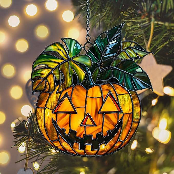 Monstera Jack-o'-Lantern Acrylic Suncatcher Stained Glass Effect Window Car - Image 6