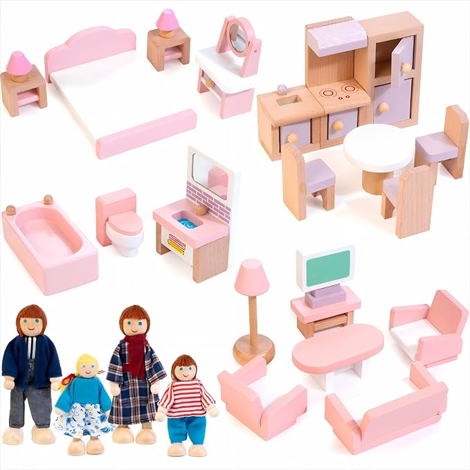 Kizfarm Wooden Dollhouse Furniture Set by Kizfarm