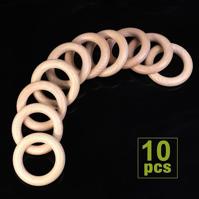 FoDau770 10pcs Natural Beech Wooden Rings, Unfinished Solid Wood Rings Heavy - Image 3