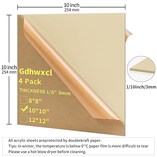 1/8 Thick 10 x 10 inch Acrylic Sheets - Image 2