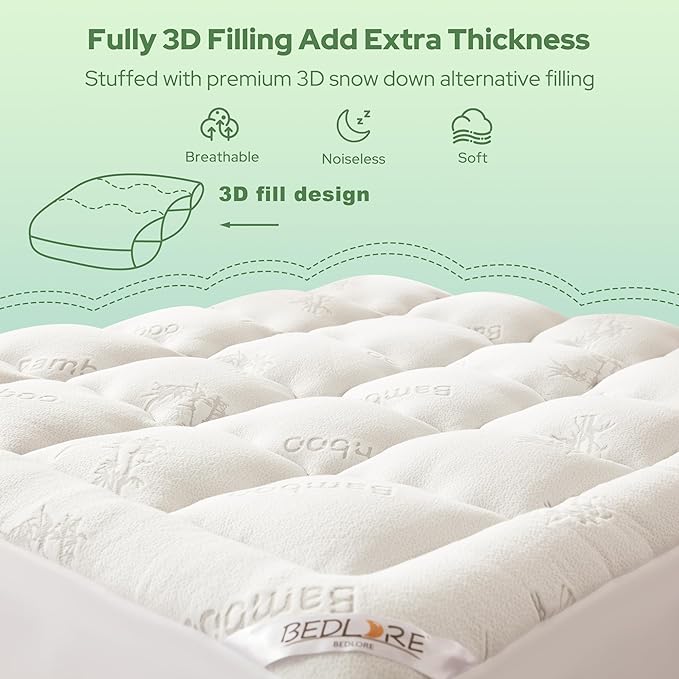 BEDLORE Full Size Mattress Topper Viscose Derived from Bamboo, Thick Pillow Top - Image 5