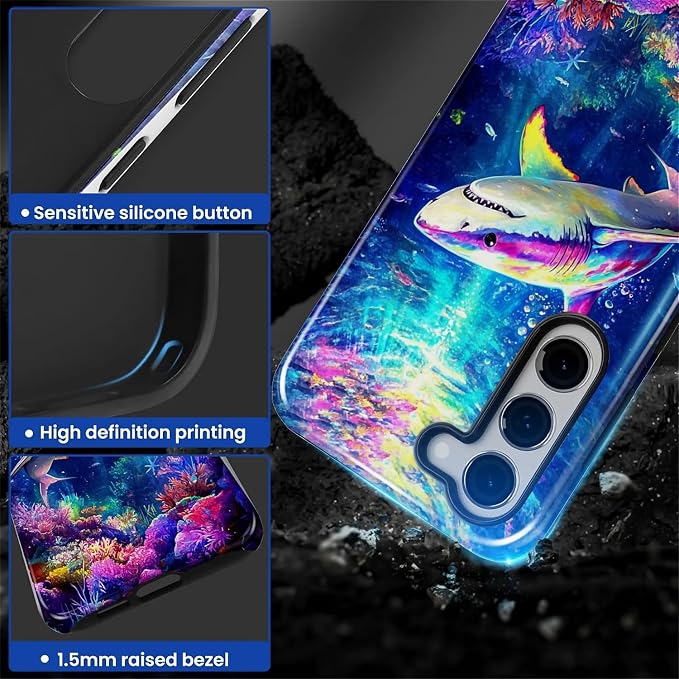 for Samsung Galaxy S23 Plus Case, Colorful Ocean Sharks Pattern Glossy 2 in 1 - Image 4