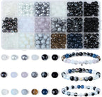 DUQGUHO 8mm Black Beads for Bracelets Black and White Glass Beads for Jewelry by DUQGUHO