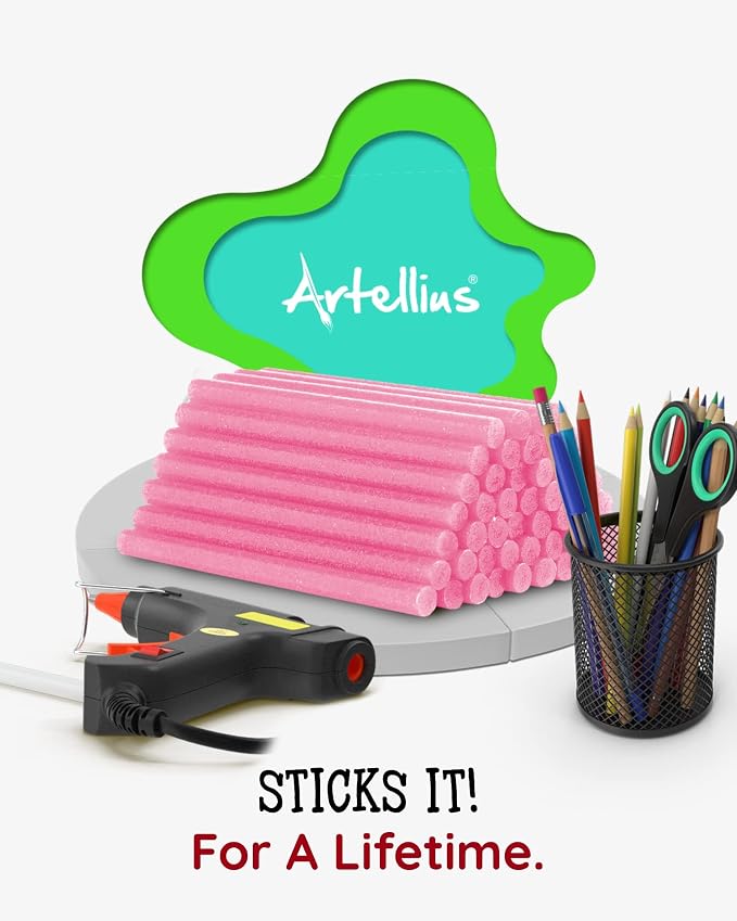 Artellius - Pink Glitter Hot Glue Sticks 4" x.27" - Ultra Bond Hot Melt - Image 4