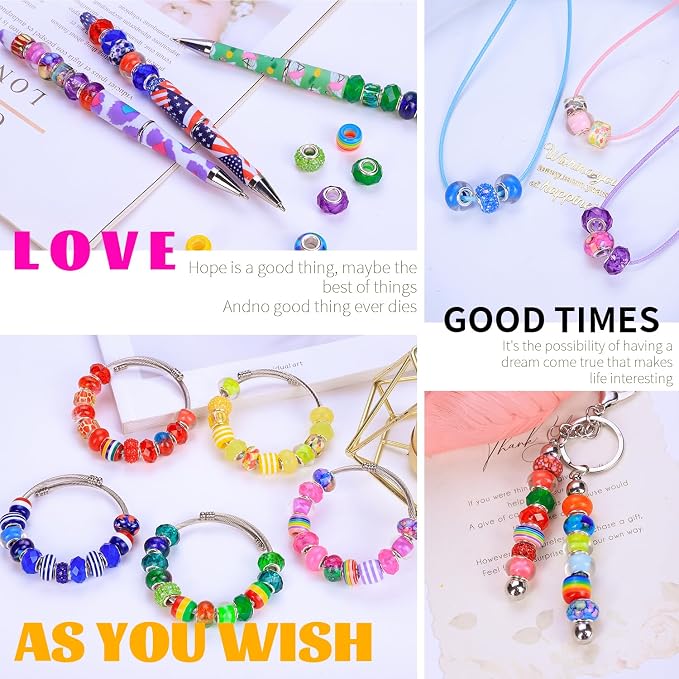 Aipridy European Large Hole Beads, Colorful Glass Charm Beads Set - Image 2