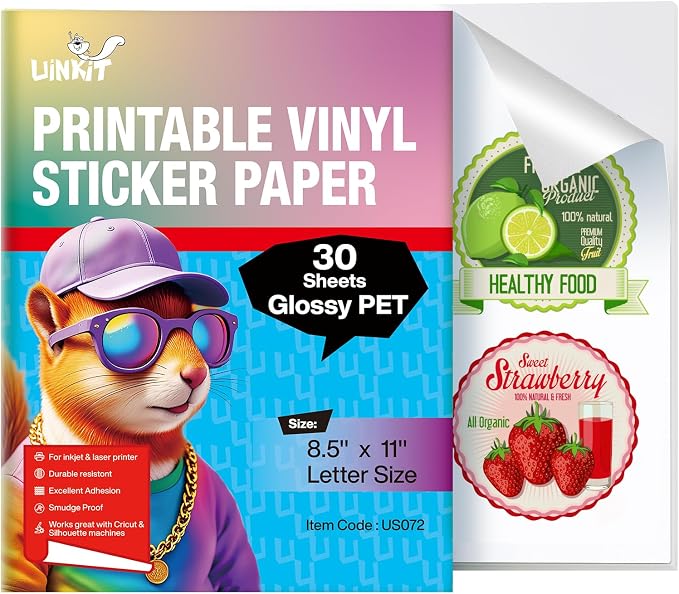 Uinkit Glossy PET Vinyl Sticker Paper Letter Size 8.5x11, 30 Sheets | by UinkitHandicraftsandConservationSpecialist