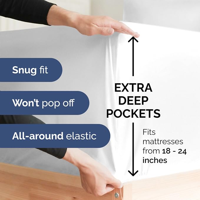 Extra Deep Queen 400 Thread Count Cotton Fitted Sheet - Image 3