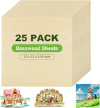 25Pcs 12 x 12 x 1/16 Inch Basswood Sheets, 1.5mm Unfinished Basswood Sheets by HOME