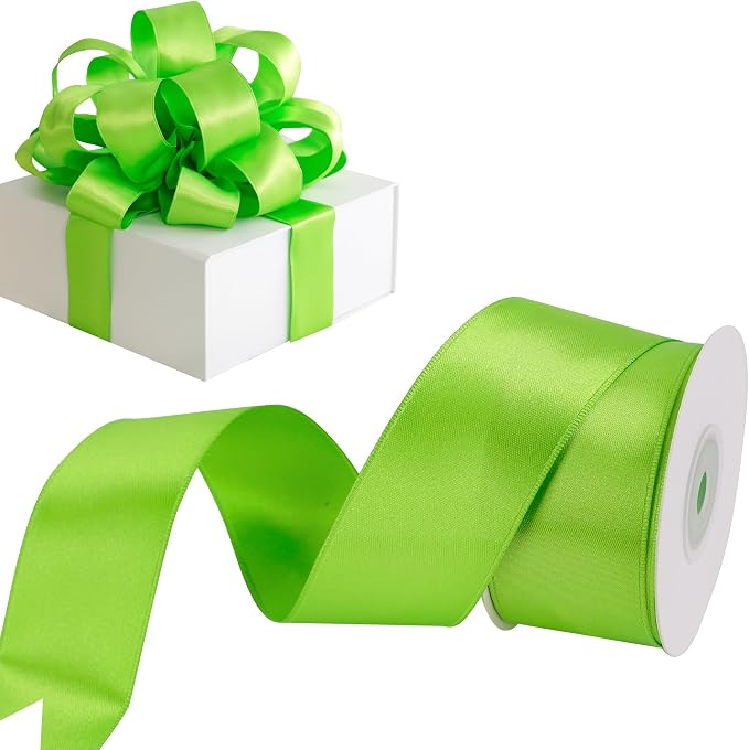 HUIHUANG Lime Green Wired Ribbon 1-1/2 inch Lime Green Satin Wire Ribbon by HUIHUANG