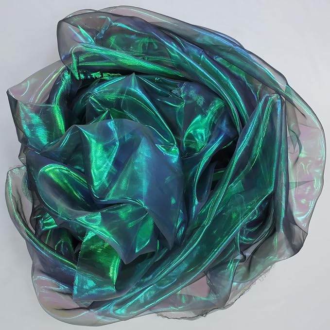 Dark Forest Green Iridescent Organza Fabric - Image 9