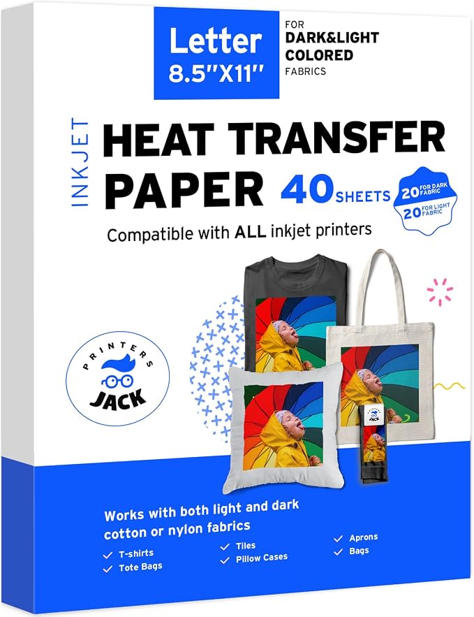 Printers Jack Iron-On Heat Transfer Paper Dark & Light Bundle, 20 by PrintersJack