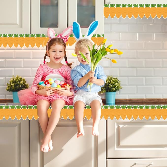 69Ft Easter Carrot Border Trim Carrot Scalloped Rolled Border Trim, Plaid - Image 7