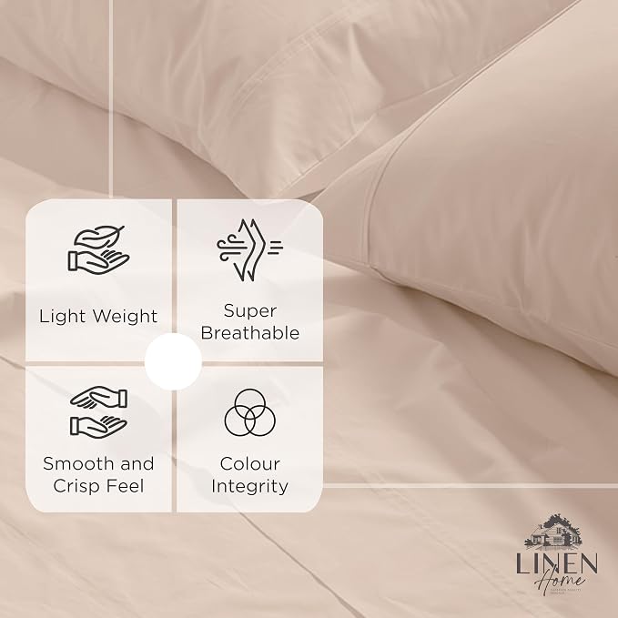 Linen Home 100% Cotton Percale Weave Fitted Sheet, King Size, Sand Shell - Image 2