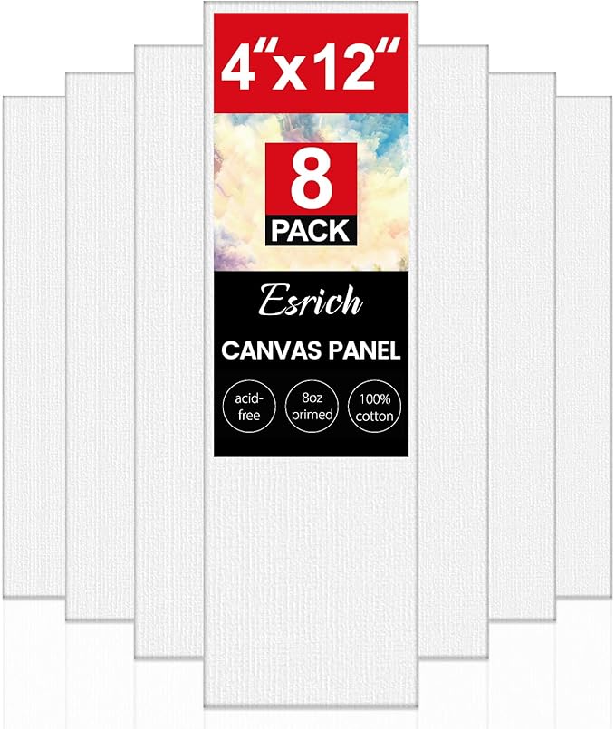 ESRICH Long Canvas for Painting, 8 Pack 4x12 Canvas Boards for Painting Cotton by ESRICH