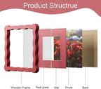 6x6 Picture Frame with Mat for 4x4, Wavy Edge Wooden Real Glass Photo Frame for - Image 5