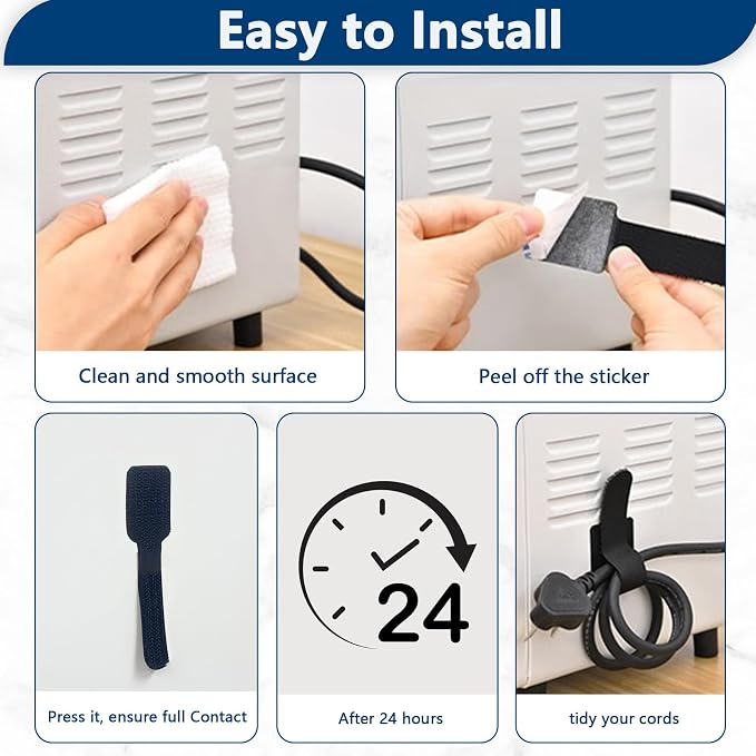 Abnii 50 PCS Hook and Loop Cable Ties, Under Desk Cable Management, Self - Image 5