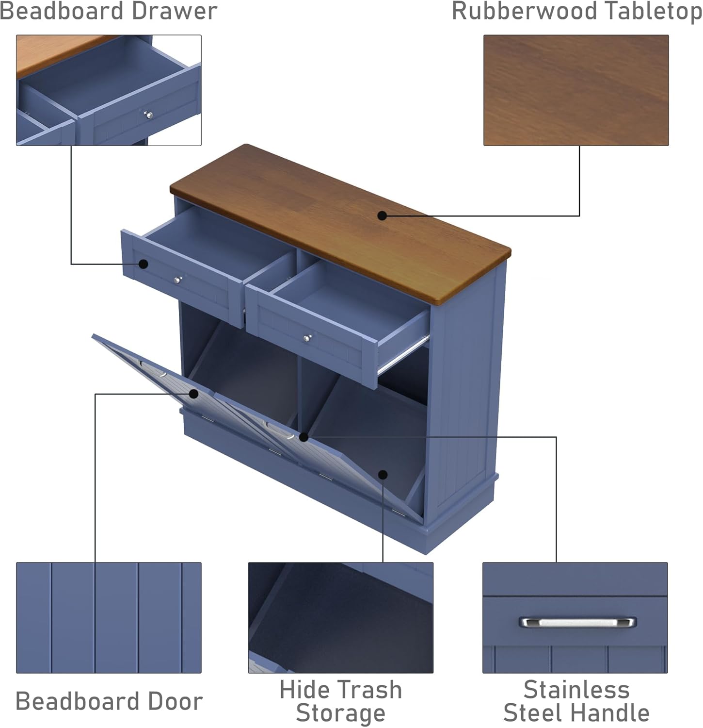 Betterhood Tilt Out Trash Cabinet 10 Gallon Wooden Free Standing Laundry Sorter Cabine,Recycling Cabine with Hideaway Drawer,Tilt Out Trash Cabinet Can Bin Kitchen