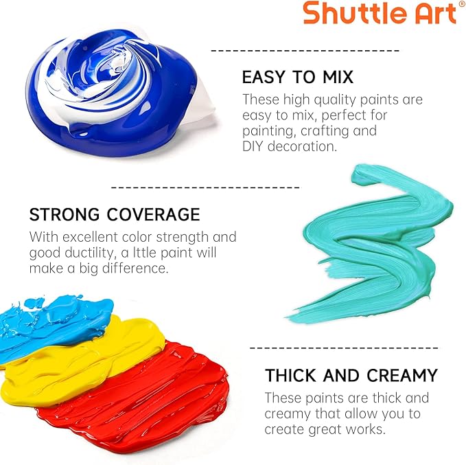 Shuttle Art Acrylic Paint, 12 Colors Acrylic Paint Large Bottle Set, 473ml/16oz - Image 5
