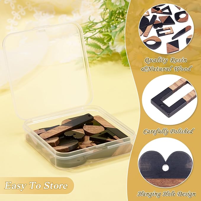 FASHEWELRY 20Pcs Resin Wooden Pendants 10 Styles Rectangle Teardrop Rhombus - Image 5