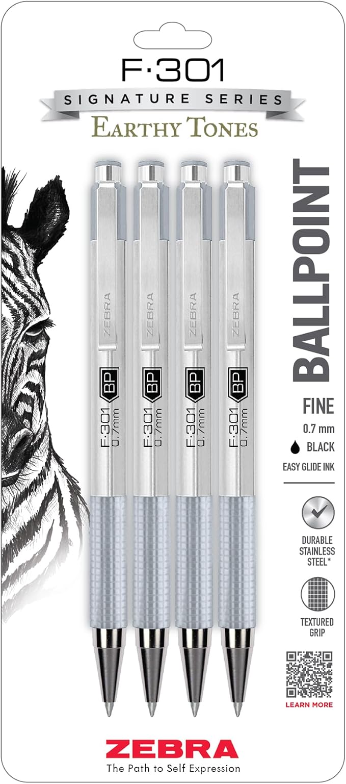 Zebra Pen F-301 Signature Series Retractable Ballpoint Pen, Stainless-Steel by ZebraPen