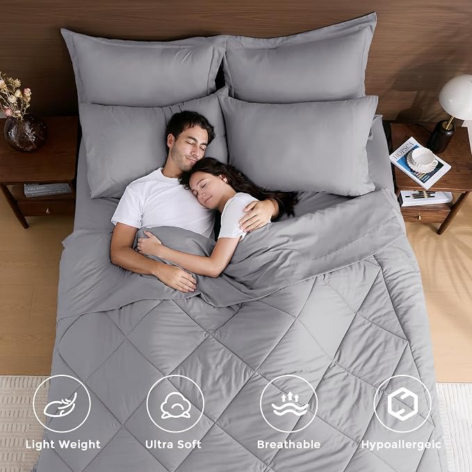 HEVUMYI Light Grey California King Comforter Set - Image 2