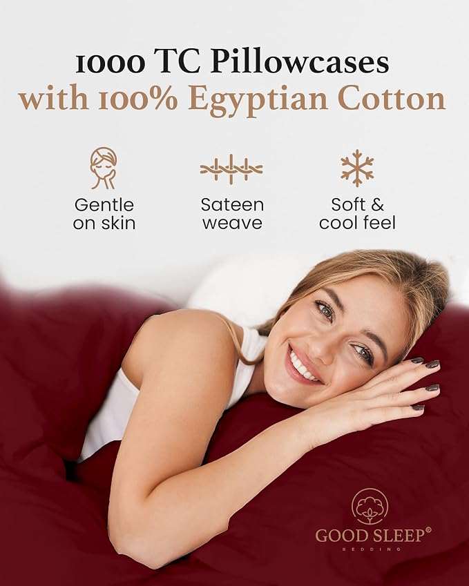 1000 TC Burgundy King Pillowcases Set of 2 100% Egyptian Cotton Pillow Cases - Image 4