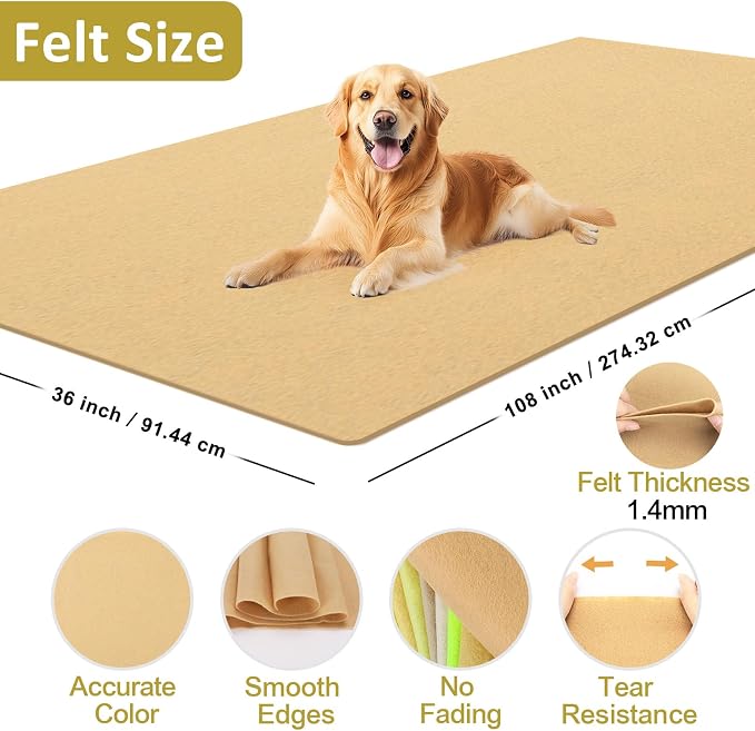 XSEINO Tan Large Felt Fabric 108" X 36 ", 1.4 mm Thick Soft Felt Fabric Sheet - Image 2