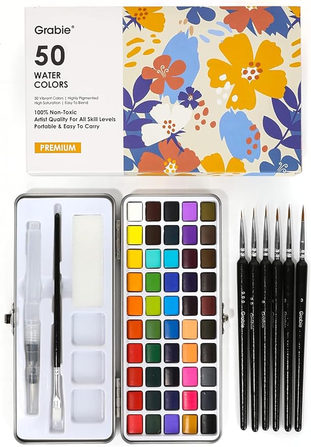 Grabie 50 Colors Watercolor Paint Set, Detail Paint Brush Included, Watercolor by Grabie