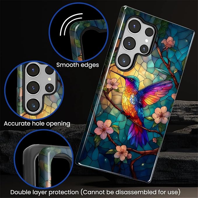 for Samsung Galaxy S24 Ultra Case, Stained Glass Hummingbird Pattern Glossy 2 - Image 6