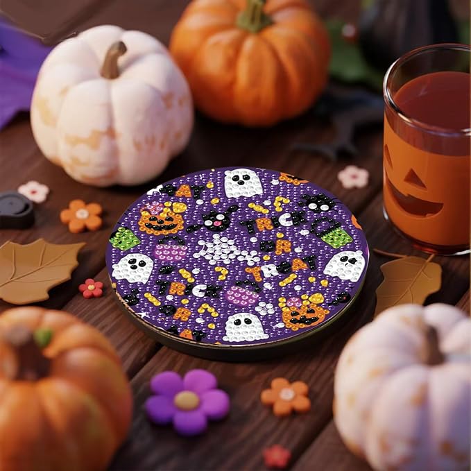EWJRNSF 8 PCS Cute Ghost Diamond Art Coasters Kit - Image 6