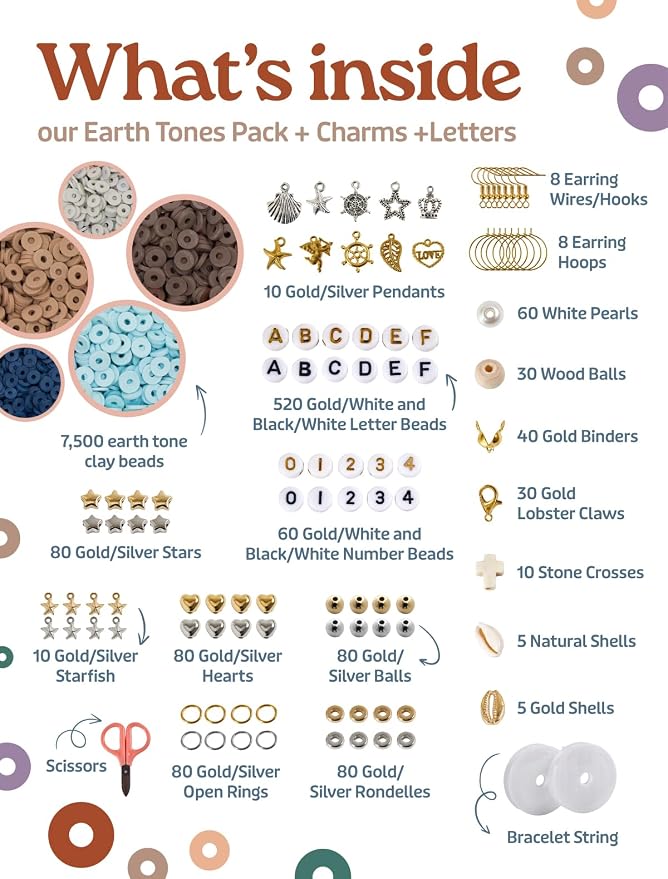 Box-O-Beads Earth Tones Bracelet Making Kit – 8, 550 Clay Beads Friendship - Image 3