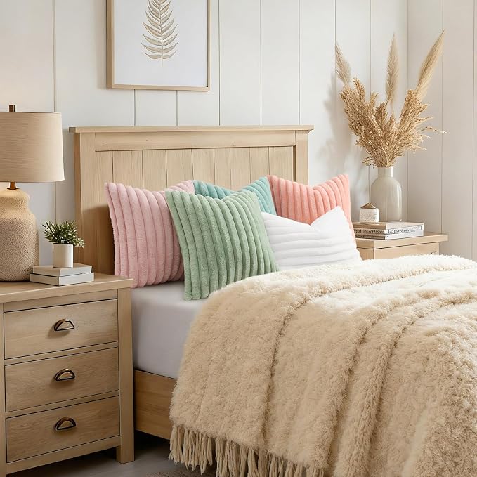 decorUhome Summer Cozy Faux Fur Throw Pillow Covers 18x18 Set of 2 Decorative - Image 8
